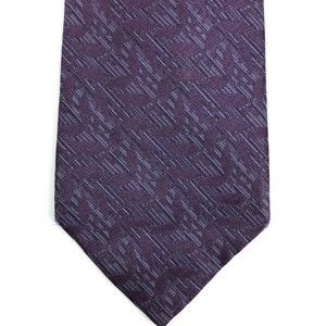 Calvin Klein Men's 100% Silk Purple Plant Leaves Detailed Striped Necktie Tie
